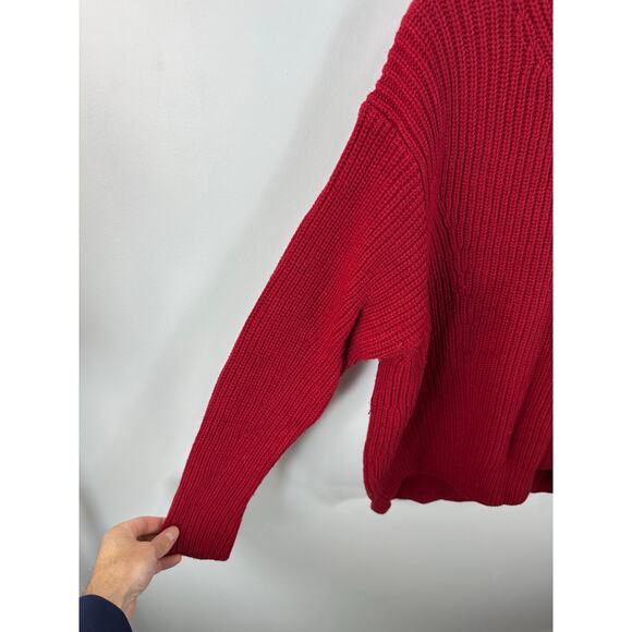 Athleta Cascades Crew Sweater Red Chunky Knit Wool Blend Size Large - Picture 11 of 12